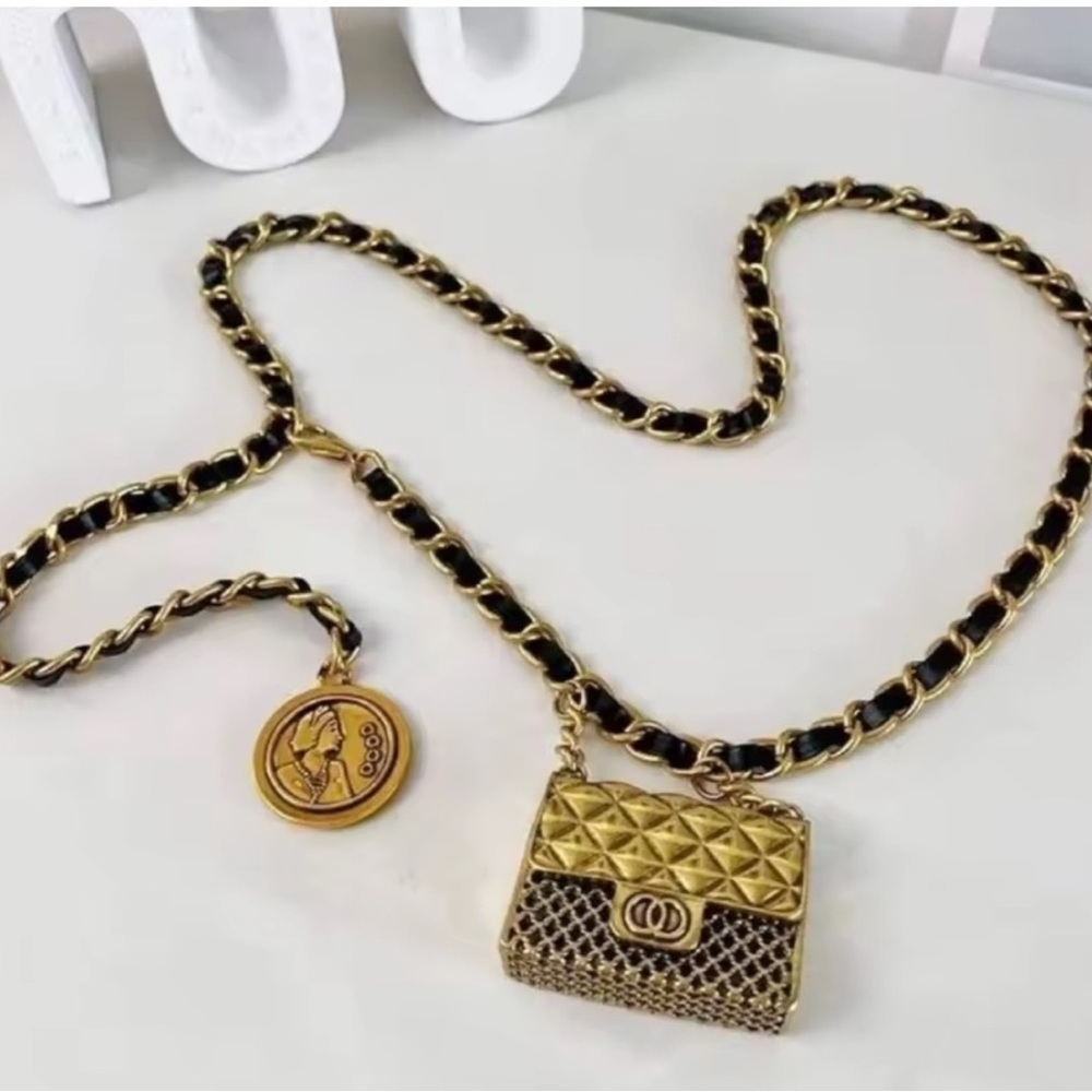 Anthropologie Gold Mini Double Chain Charm Belt/Bag